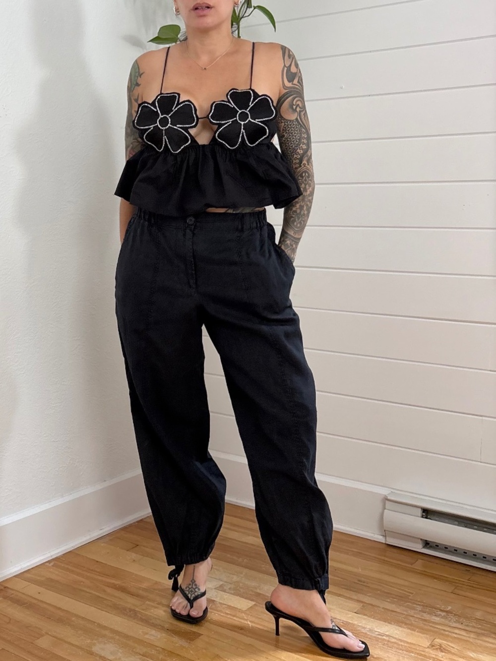 Zara linen tie balloon pants